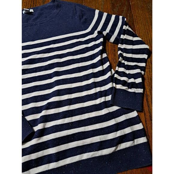 XL Old Navy Blue White Striped Multi Color Specks Long Sleeve Woven Sweater - Picture 3 of 6